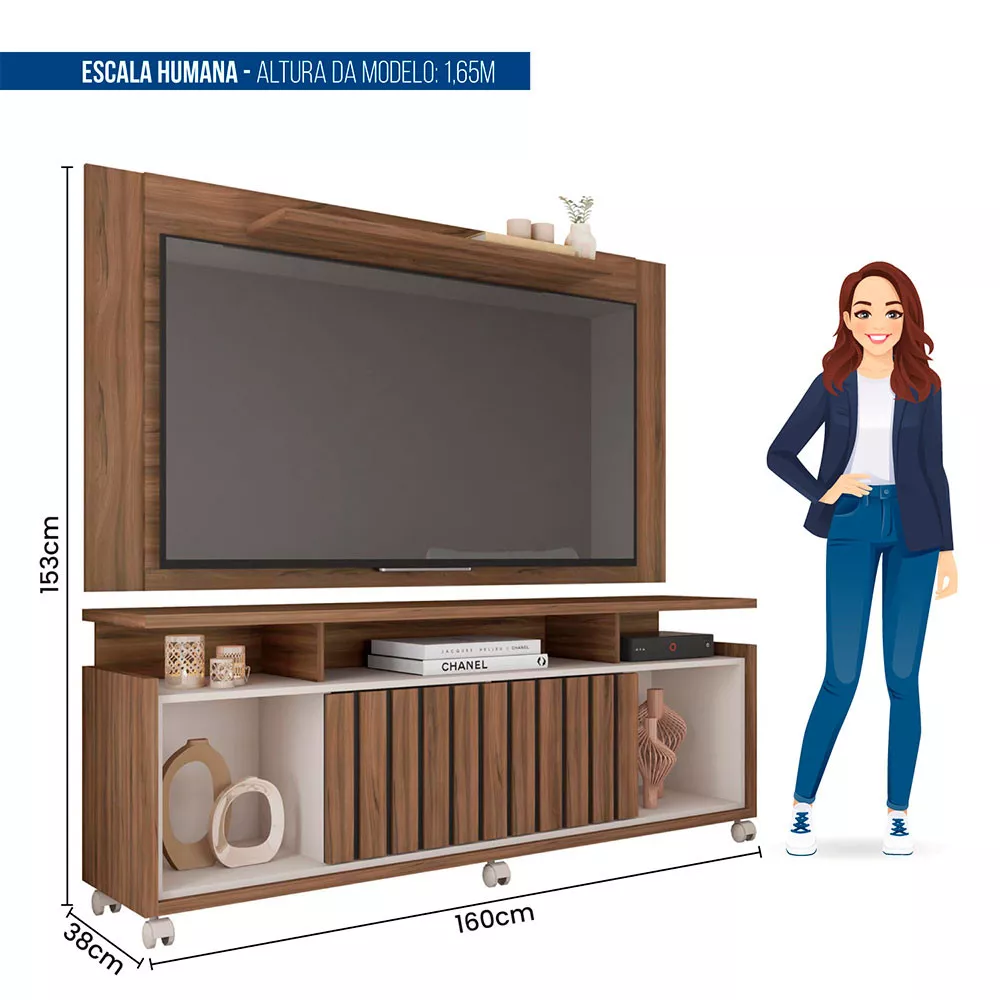 Composição Rack Oasis com Painel Extensível Múltiplus para Tv até 55 Polegadas Caemmun