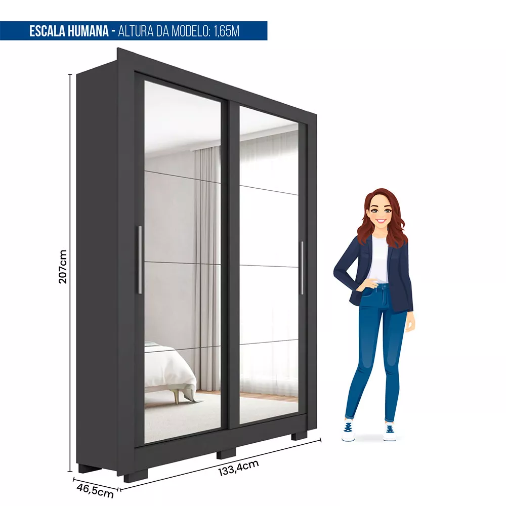 Guarda Roupa com Espelhos 2 Portas 4 Gavetas com Pés Santiago Caemmun