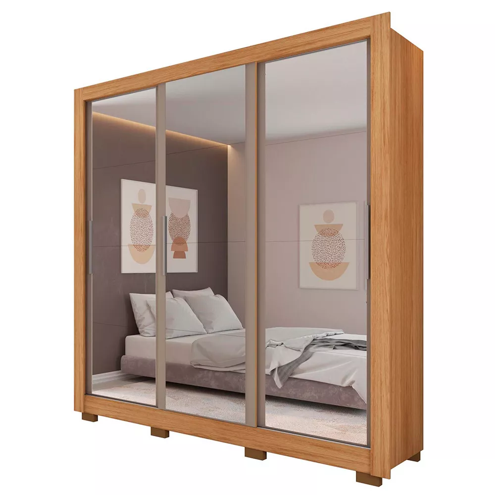 Guarda Roupa com Espelhos 3 Portas 2 Gavetas com Pés Santiago Caemmun