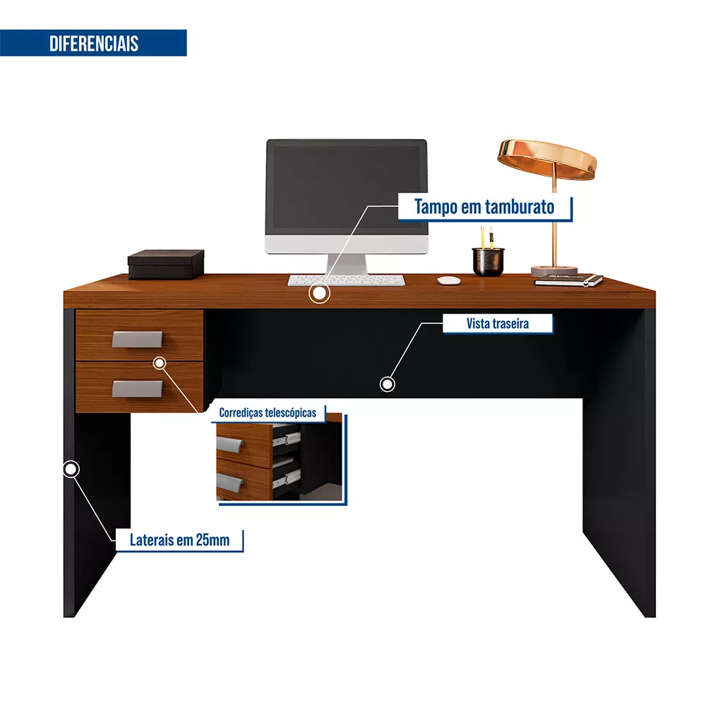 Mesa De Computador com Gaveteiro Escritório Studio 1.3 Caemmun