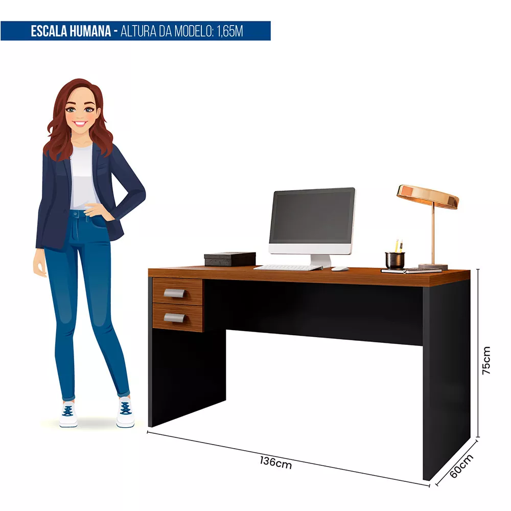 Mesa De Computador com Gaveteiro Escritório Studio 1.3 Caemmun