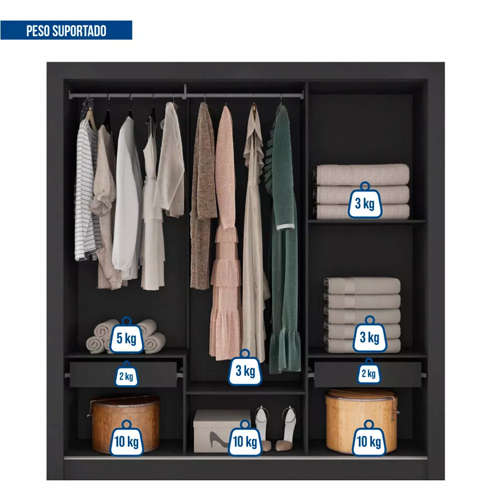 Guarda Roupa com Espelhos 3 Portas 2 Gavetas Santiago Caemmun