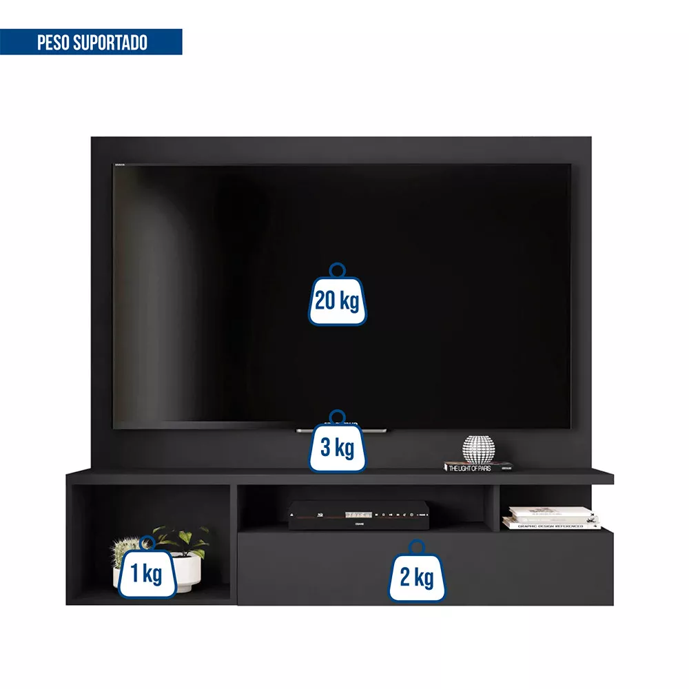 Painel para Tv até 55 Polegadas Nicho com Porta Basculante Brasil Caemmun