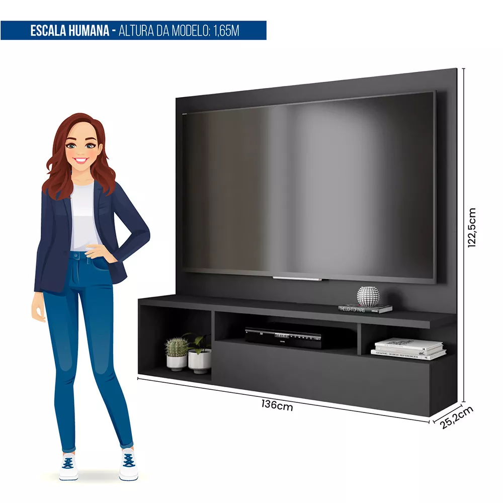 Painel para Tv até 55 Polegadas Nicho com Porta Basculante Brasil Caemmun