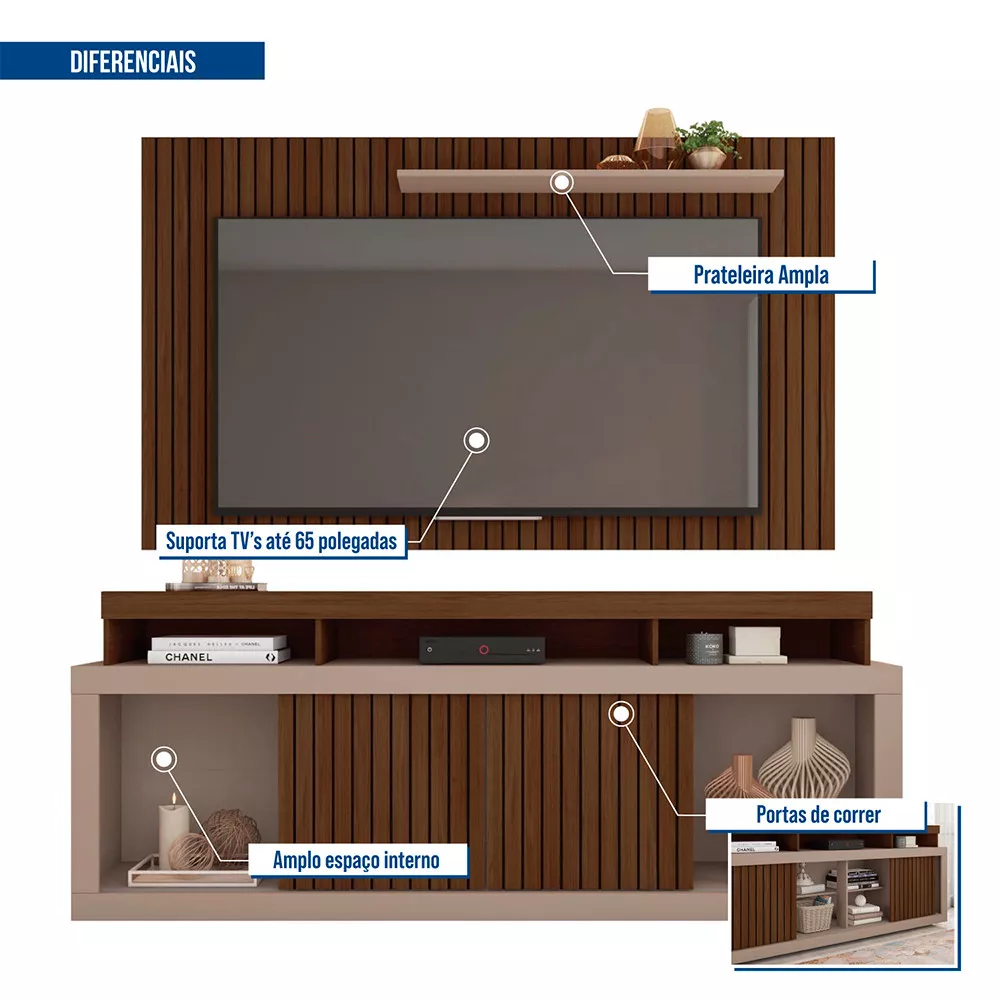 Rack com Painel para TV até 60 Polegadas New Oscar Caemmun