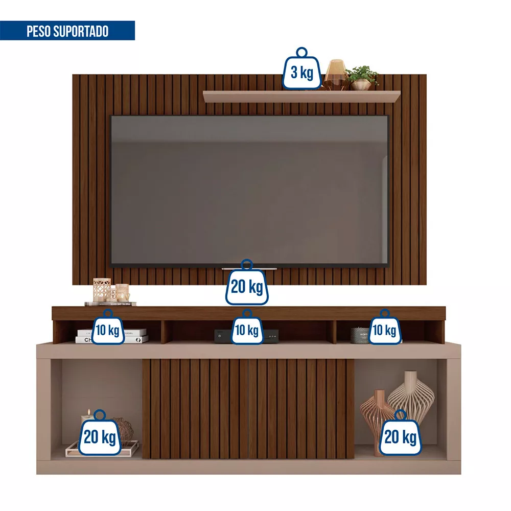Rack com Painel para TV até 60 Polegadas New Oscar Caemmun