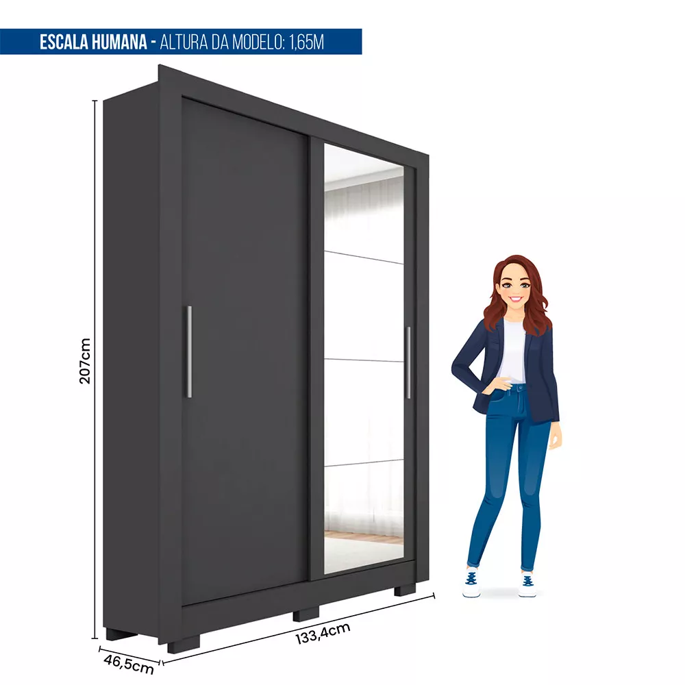 Guarda Roupa com Espelhos 2 Portas 2 Gavetas com Pés Santiago Caemmun