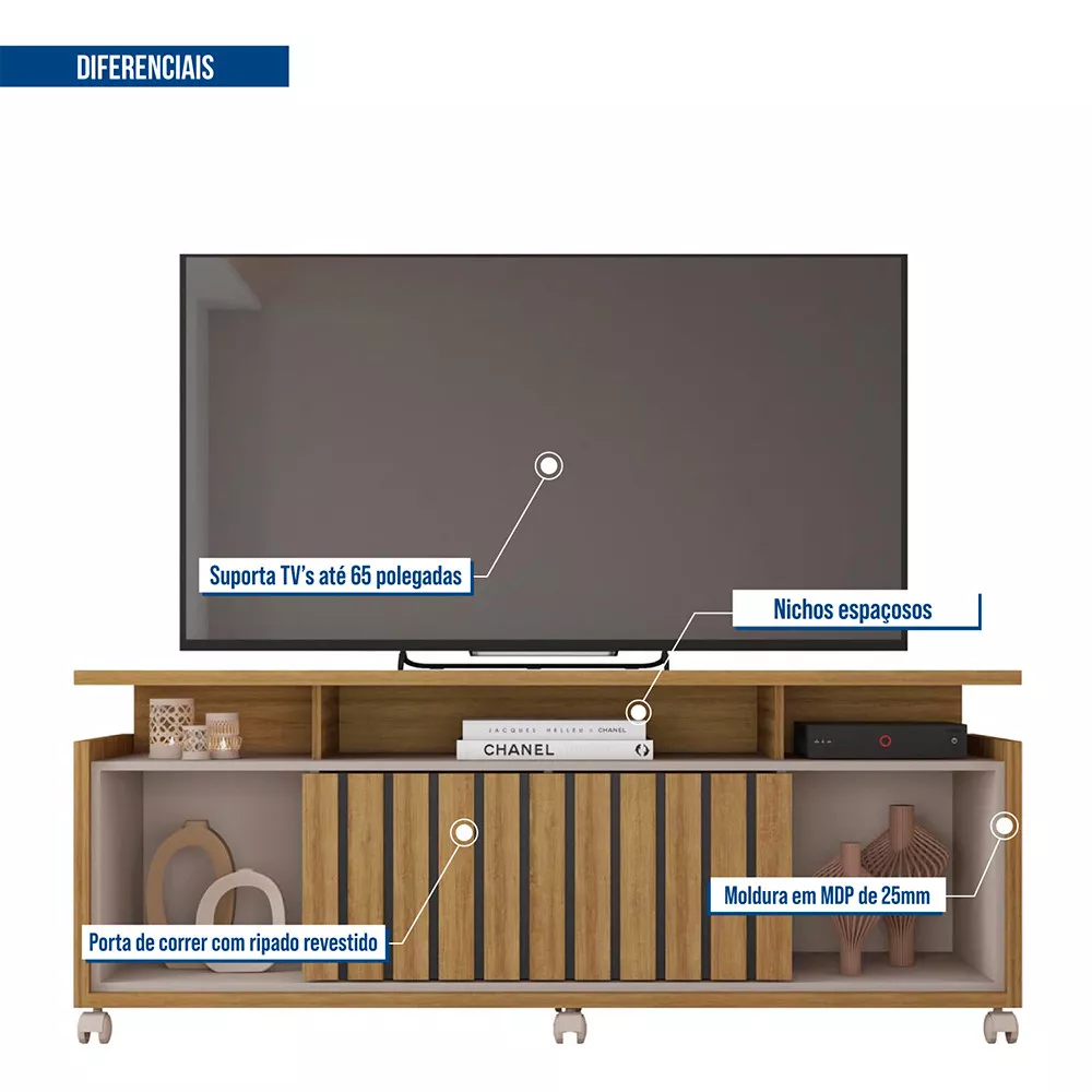 Rack Bancada para Tv até 65 Polegadas 1 Porta Oasis Caemmun