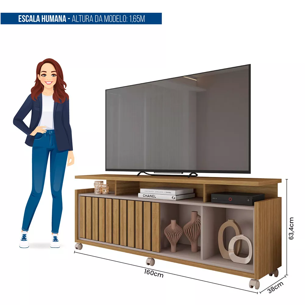 Imagem 8 de 9 de Rack Bancada para Tv até 65 Polegadas 1 Porta Oasis Caemmun