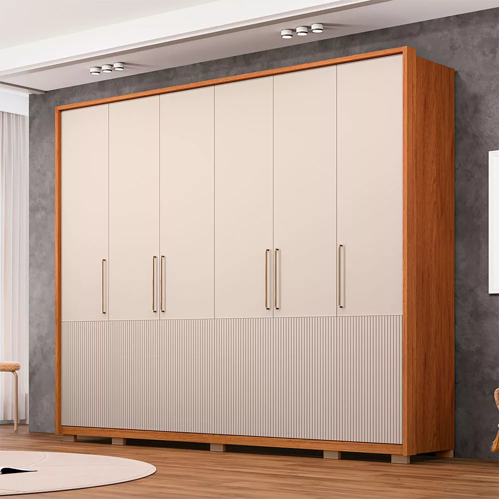 Guarda Roupa Casal Taurus Ripado Com 6 Portas 6 Gavetas Caemmun