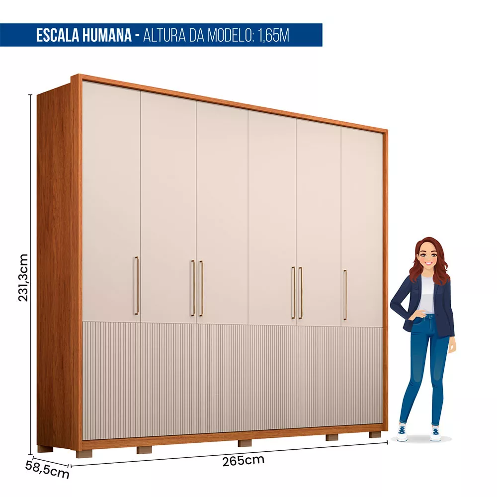Guarda Roupa Casal Taurus Ripado Com 6 Portas 6 Gavetas Caemmun