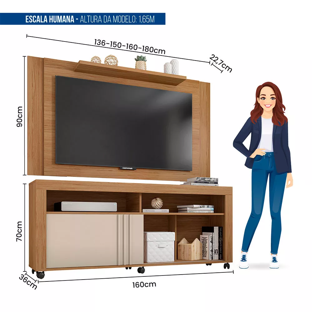 Composição Rack Joy com Painel Extensível Múltiplus para Tv até 55 Polegadas Caemmun