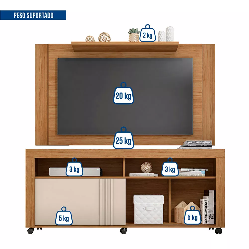 Composição Rack Joy com Painel Extensível Múltiplus para Tv até 55 Polegadas Caemmun