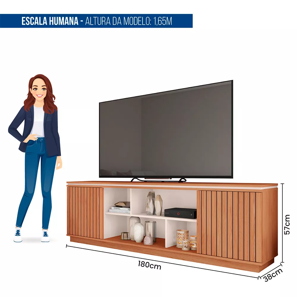 Rack Bancada para Tv até 75 Polegadas 2 Portas Simetria Caemmun