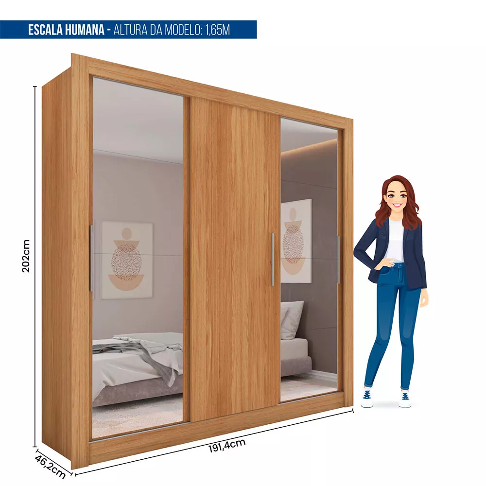 Guarda Roupa com Espelhos 3 Portas 4 Gavetas Santiago Caemmun