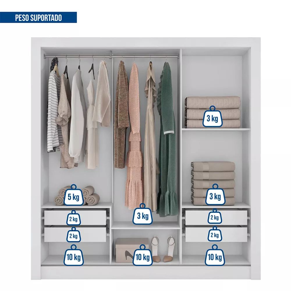 Guarda Roupa com Espelhos 3 Portas 4 Gavetas Santiago Caemmun