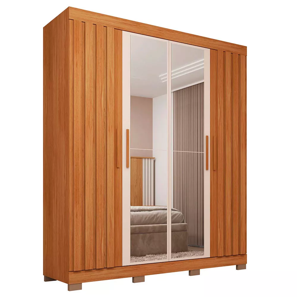 Guarda Roupa Solteiro Sophia Lux com Espelhos 4 Portas 2 Gavetas Caemmun