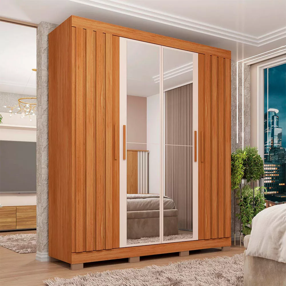 Guarda Roupa Solteiro Sophia Lux com Espelhos 4 Portas 2 Gavetas Caemmun