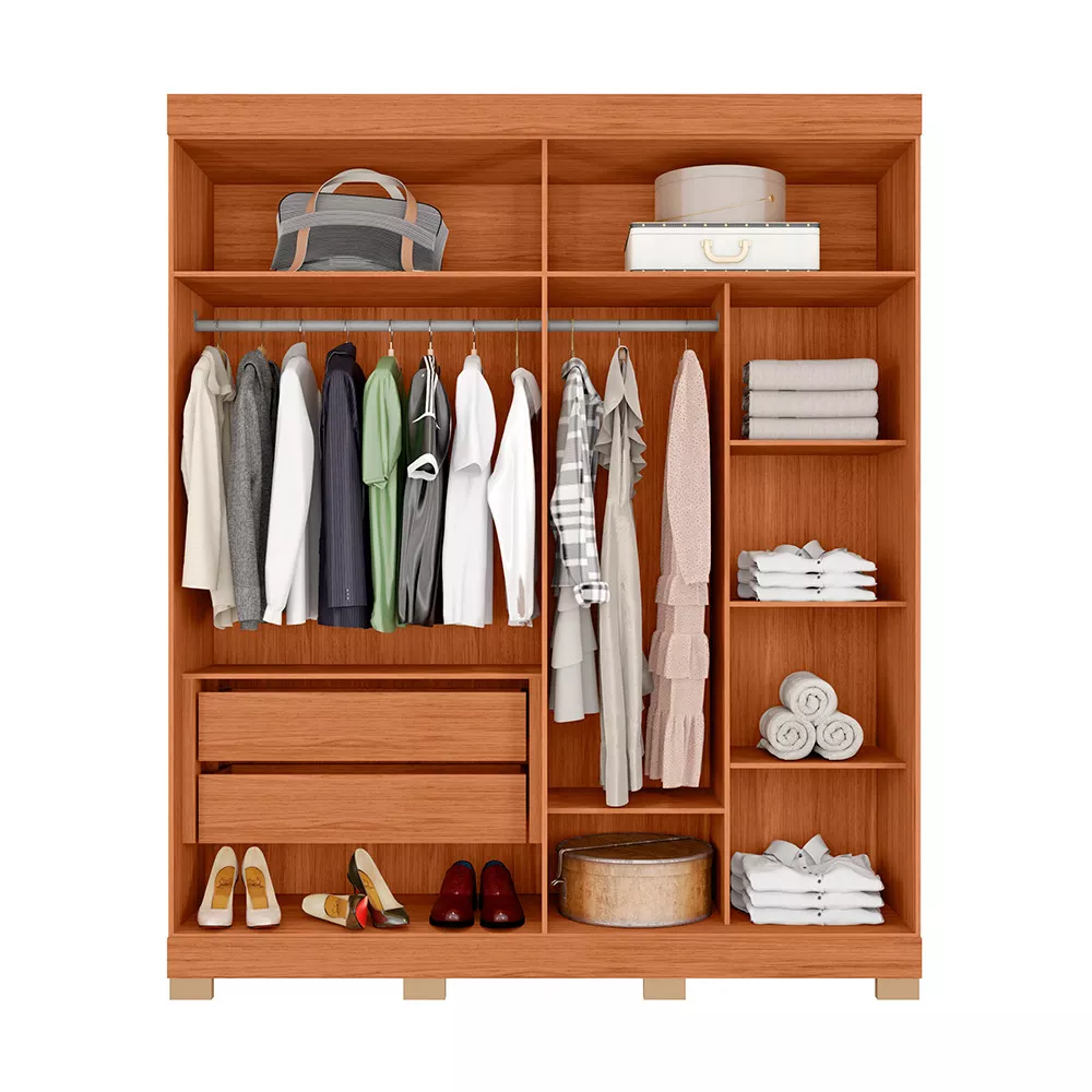 Guarda Roupa Solteiro Sophia Lux com Espelhos 4 Portas 2 Gavetas Caemmun