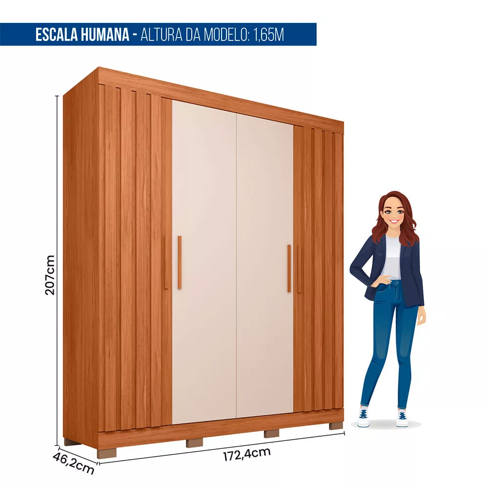 Guarda Roupa Solteiro Sophia 4 Portas 2 Gavetas Caemmun