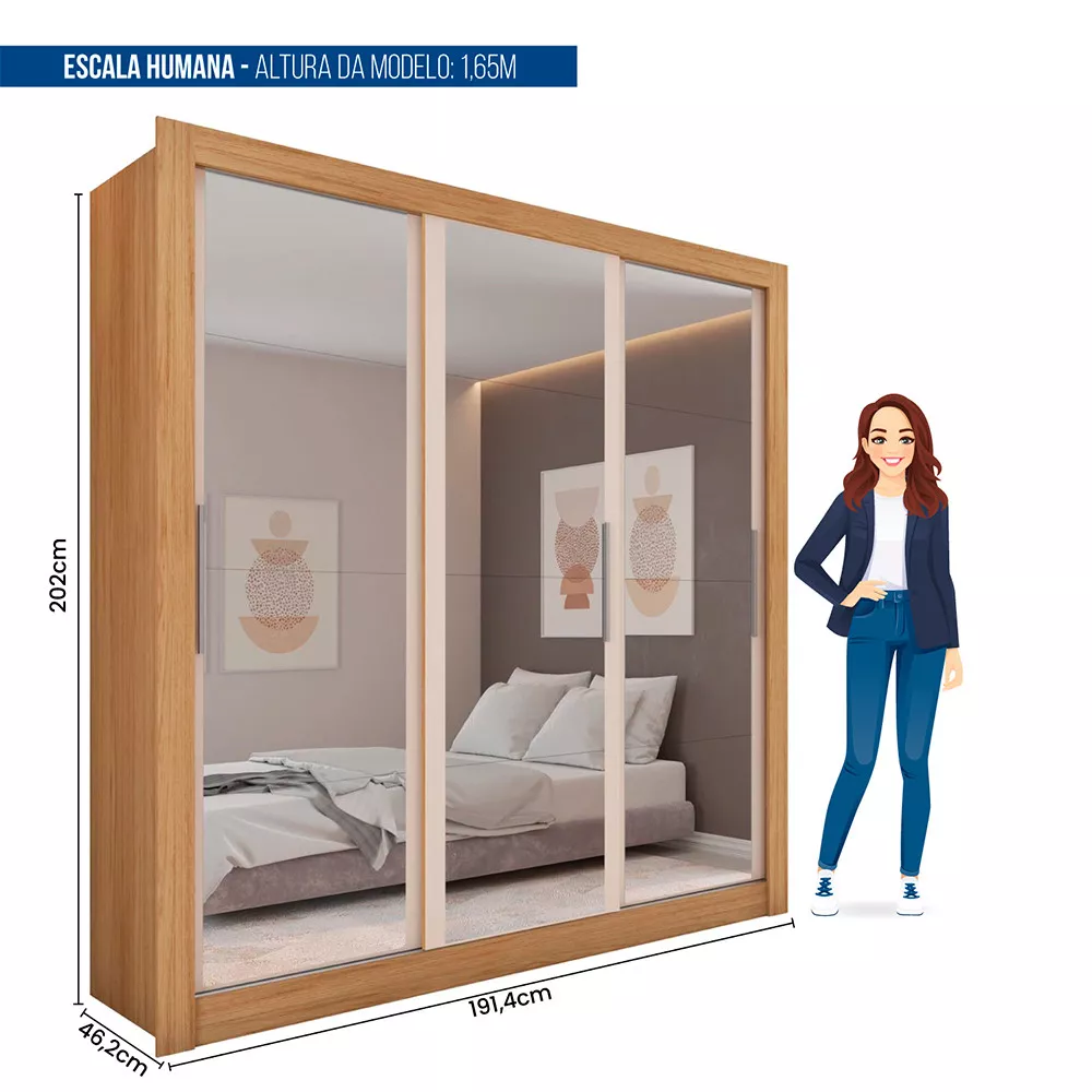 Guarda Roupa com Espelhos 3 Portas 4 Gavetas Santiago Caemmun