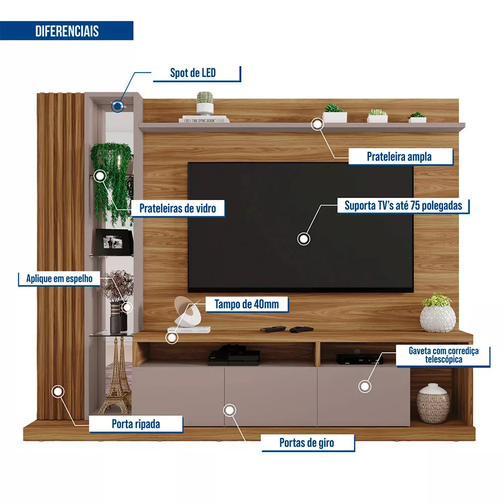 Painel Home Theater Para TV 75 Polegadas Splendido Caemmun