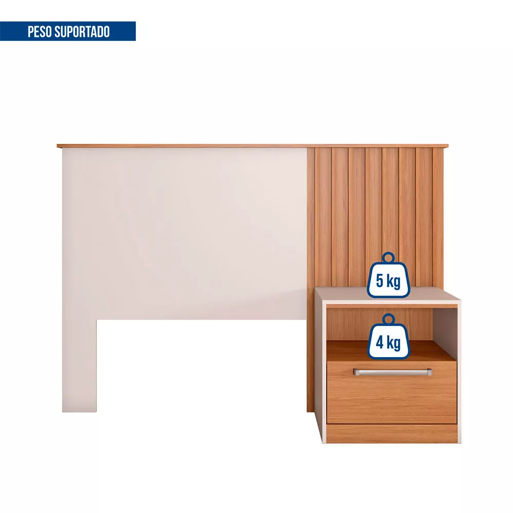 Cabeceira Solteiro Lucila com Ripado 1 Mesa com Gaveta Caemmun