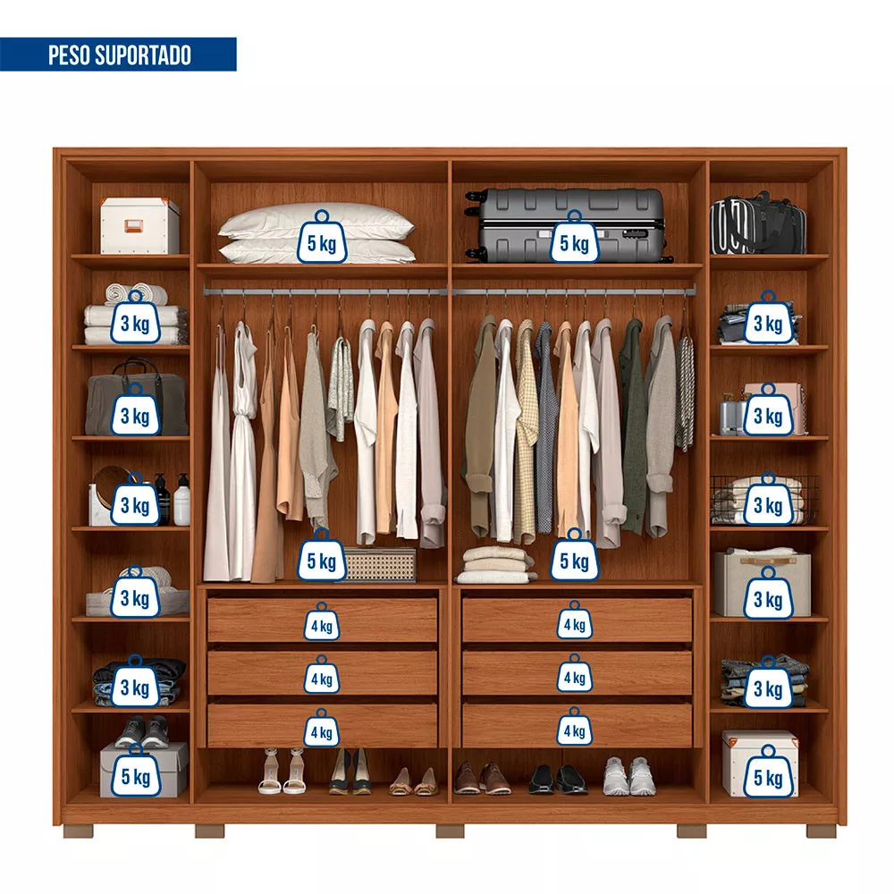 Guarda Roupa Casal Rufius 6 Portas 6 Gavetas Caemmun