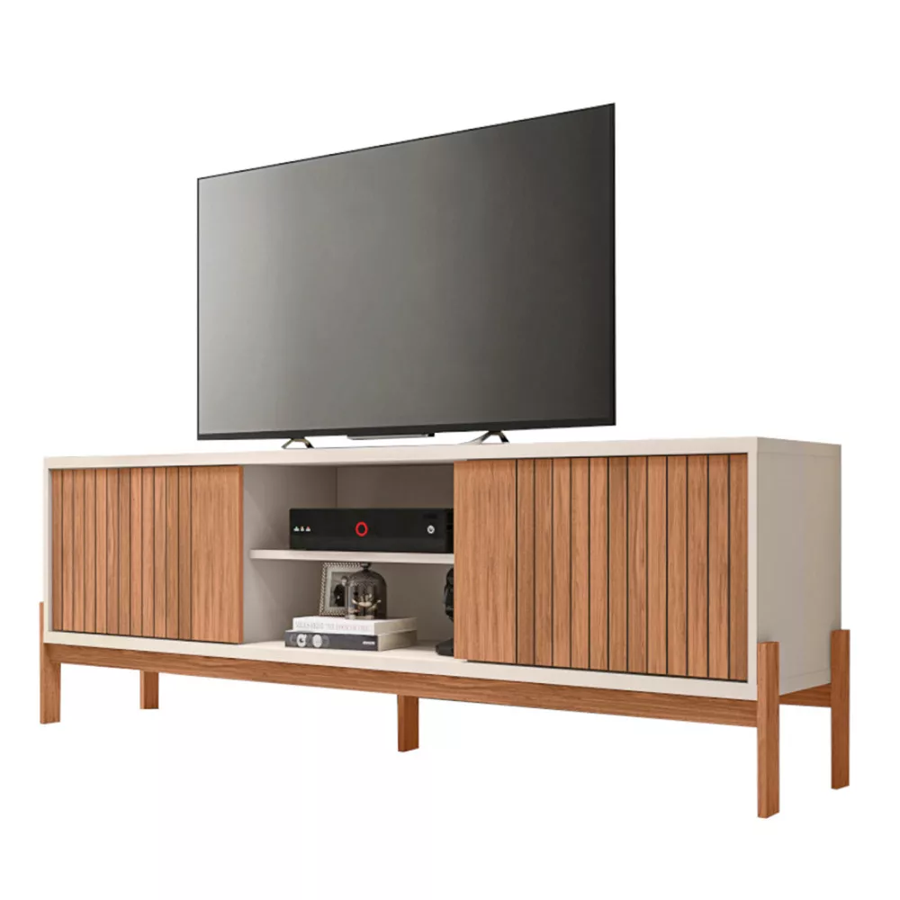 Rack Bancada para Tv até 72 Polegadas 2 Portas Ripado em Baixo Relevo Tannen Caemmun