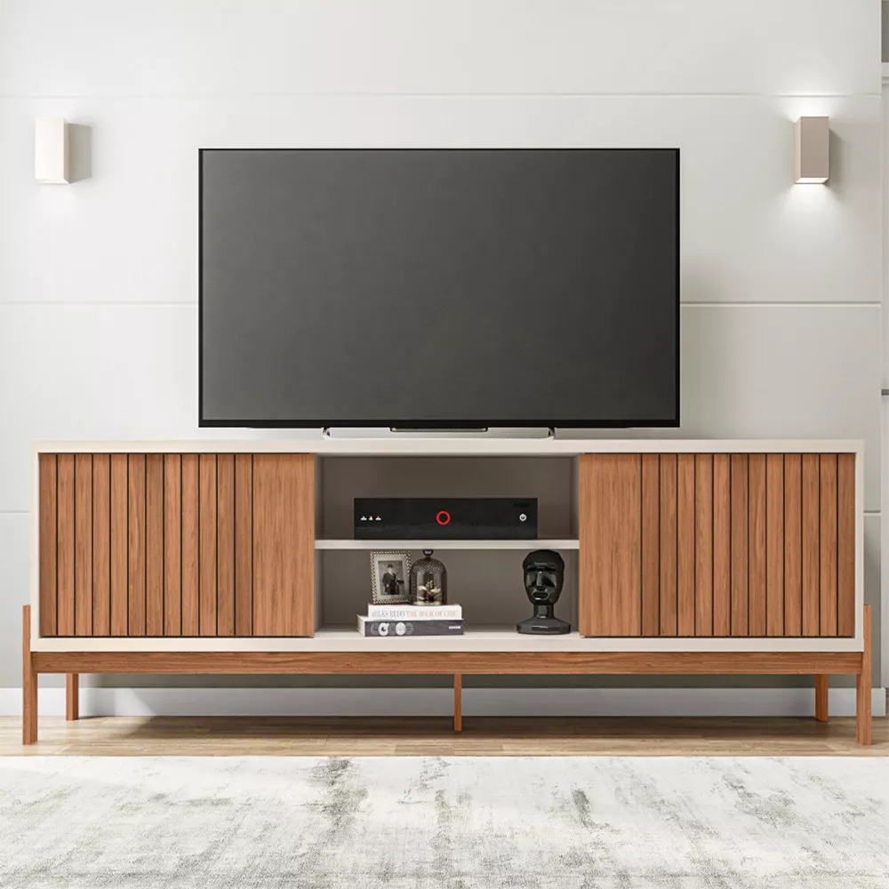 Rack Bancada para Tv até 72 Polegadas 2 Portas Ripado em Baixo Relevo Tannen Caemmun