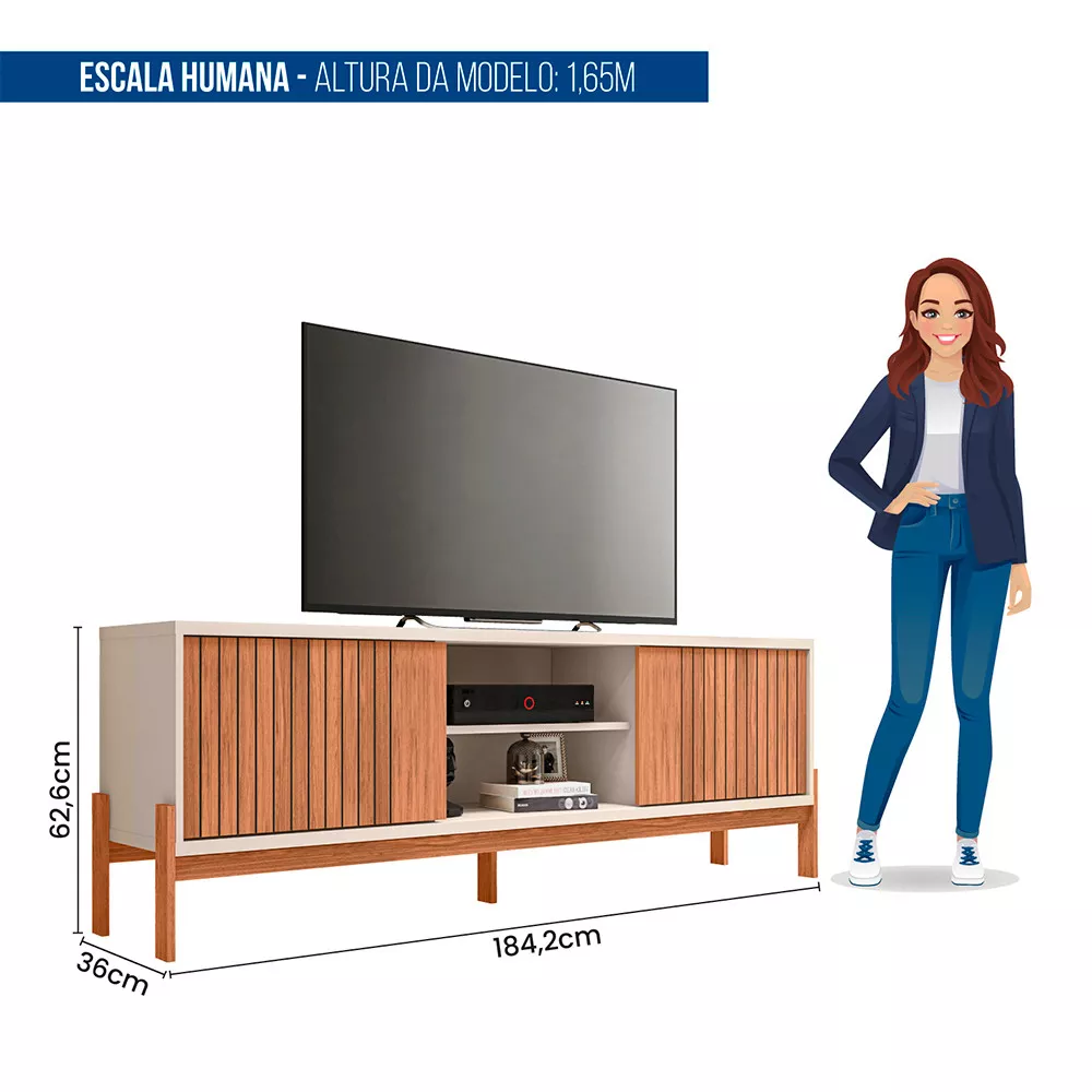 Rack Bancada para Tv até 72 Polegadas 2 Portas Ripado em Baixo Relevo Tannen Caemmun