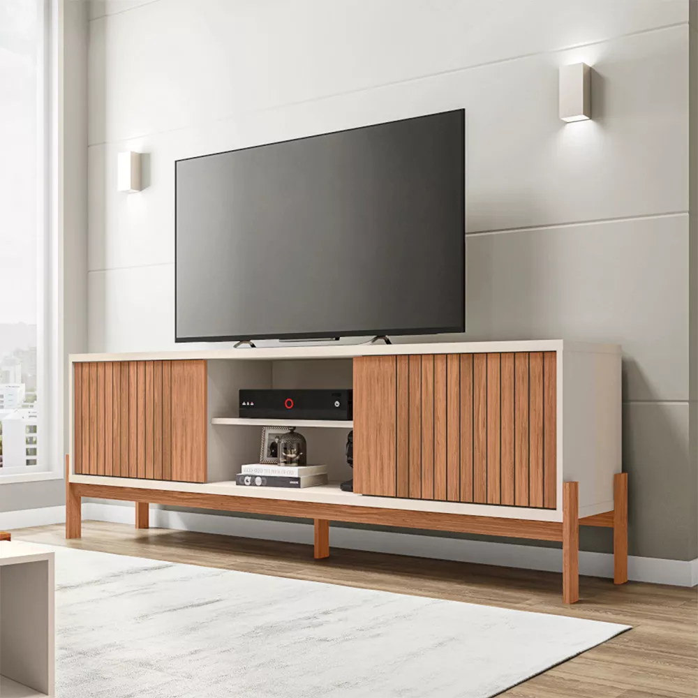 Rack Bancada para Tv até 72 Polegadas 2 Portas Ripado em Baixo Relevo Tannen Caemmun