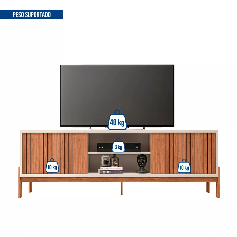 Rack Bancada para Tv até 72 Polegadas 2 Portas Ripado em Baixo Relevo Tannen Caemmun