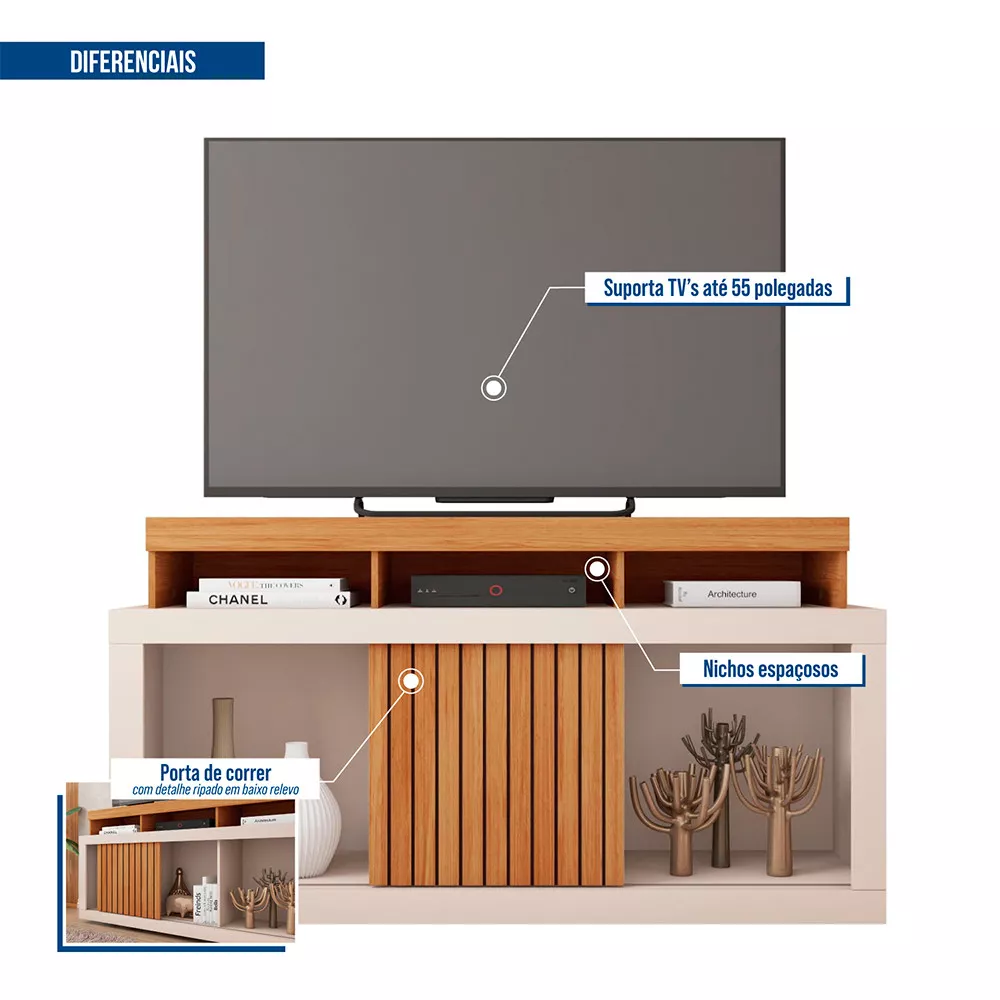 Rack Bancada para Tv até 55 Polegadas 1 Porta Dragon Caemmun