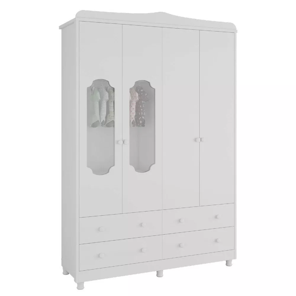 Guarda Roupa Infantil 4 Portas 4 Gavetas MDF  Noah Móveis Peroba