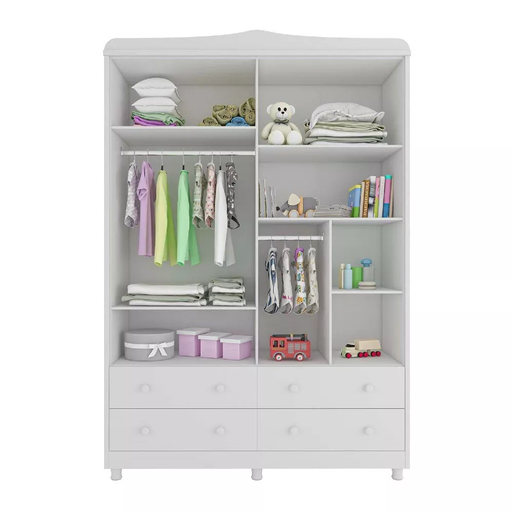 Guarda Roupa Infantil 4 Portas 4 Gavetas MDF  Noah Móveis Peroba