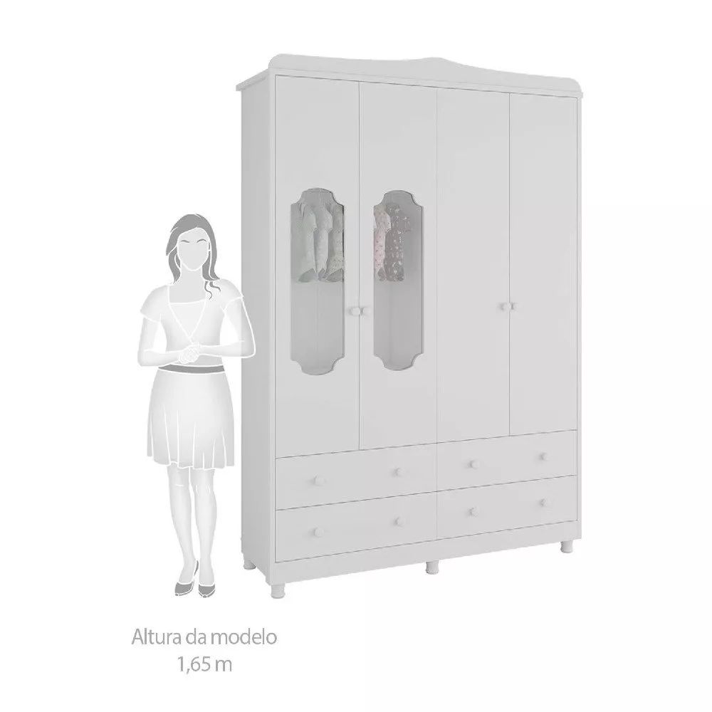 Guarda Roupa Infantil 4 Portas 4 Gavetas MDF  Noah Móveis Peroba