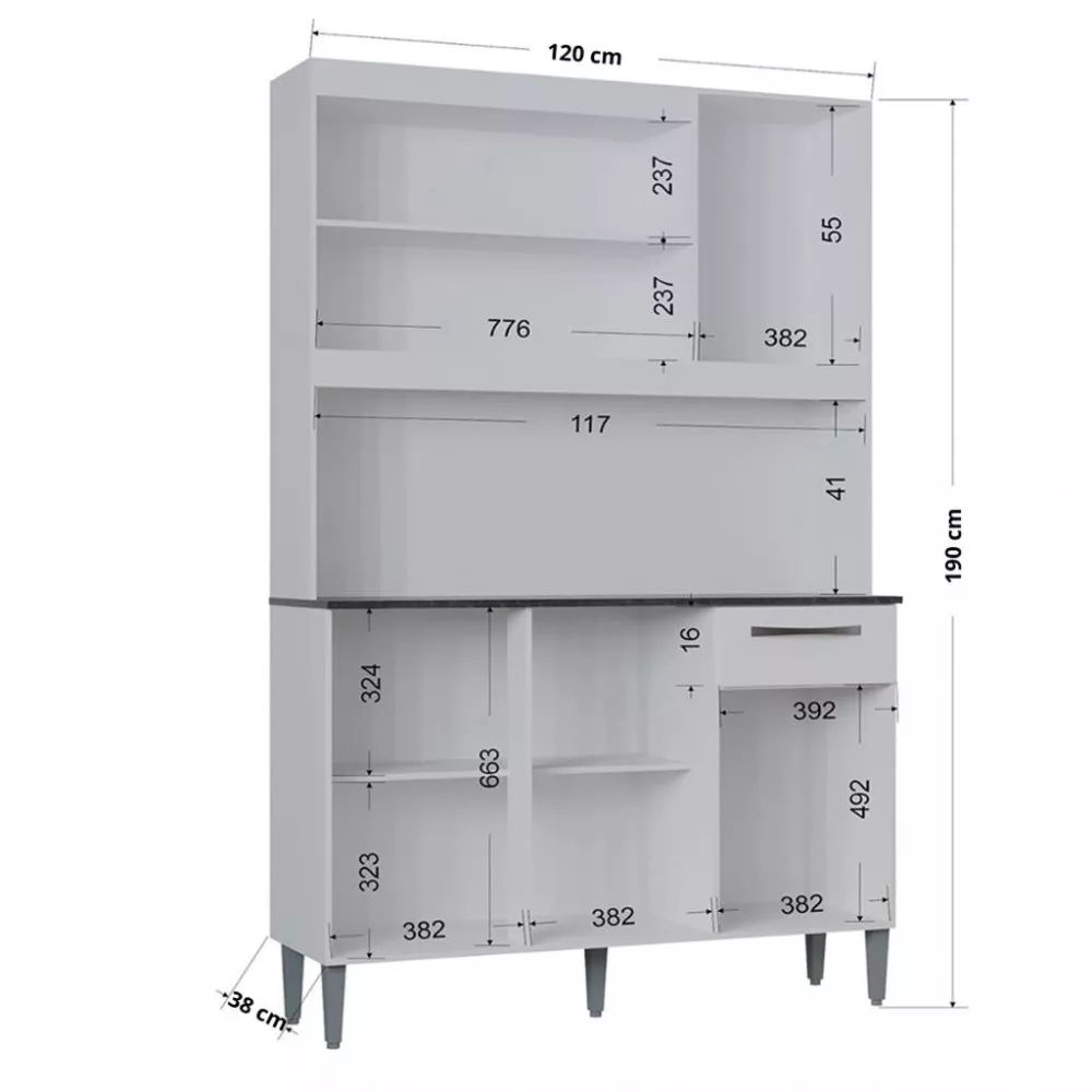 Cozinha Compacta 6 Portas 1 Gaveta 120cm Livia Poquema