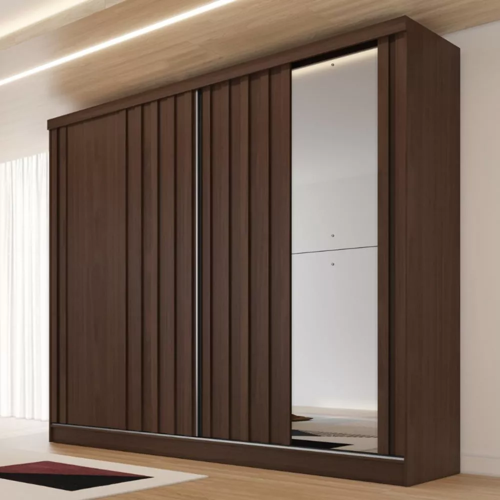 Guarda Roupa Casal Ripado com Espelho 2 Portas de Correr 100 MDF Galati Made Marcs