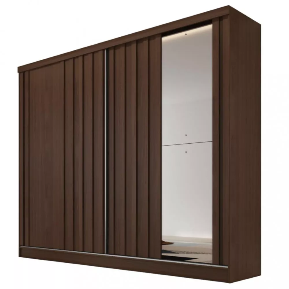 Guarda Roupa Casal Ripado com Espelho 2 Portas de Correr 100 MDF Galati Made Marcs