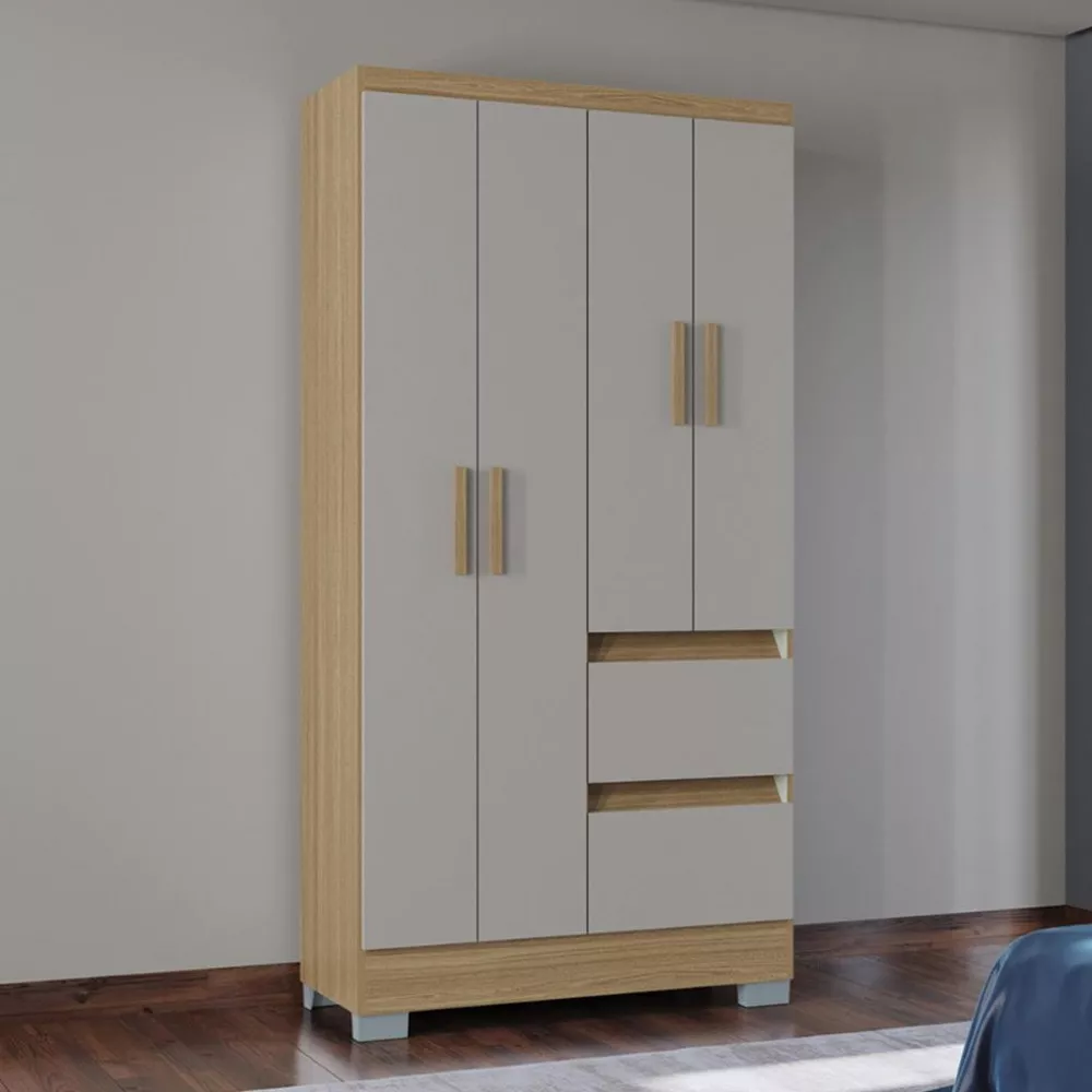 Guarda Roupa Solteiro 4 Portas 2 Gavetas Nápoles Poquema