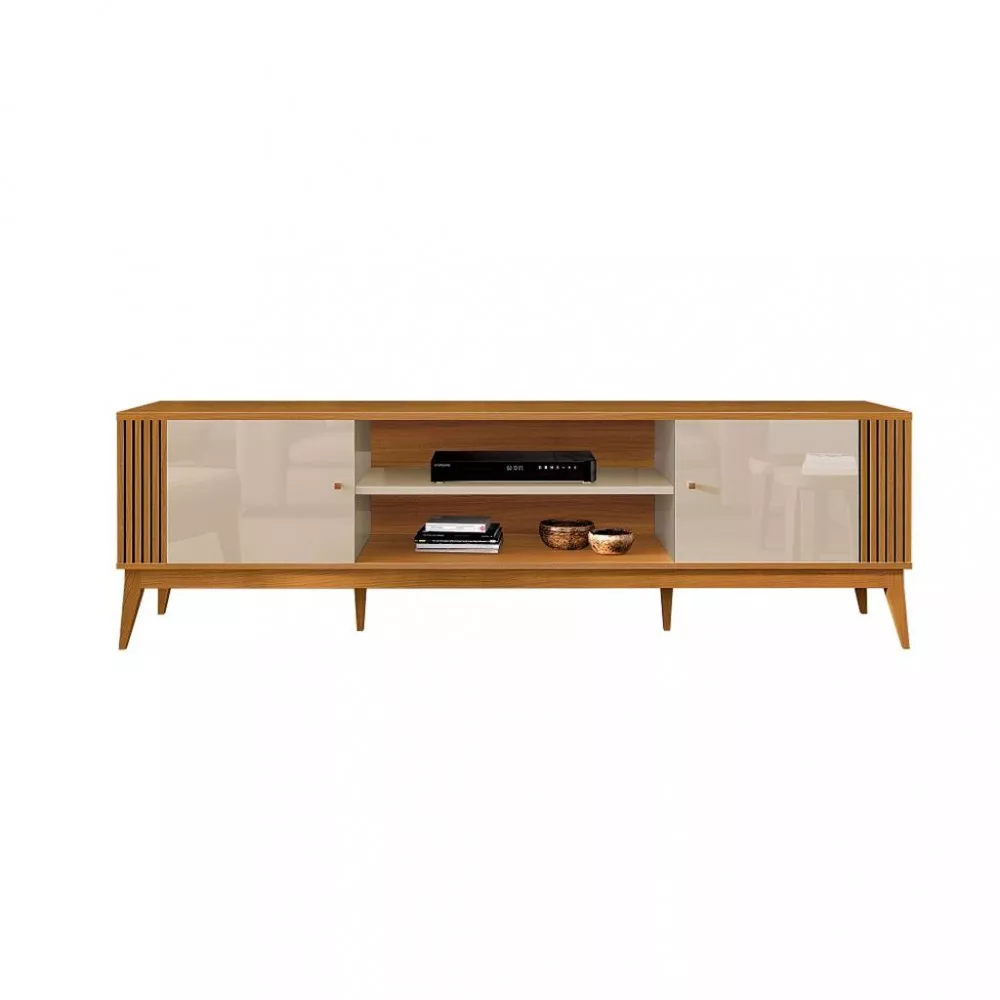 Rack Ripado para TV até 75 Polegadas 2 Portas com Pés de Madeira Legacy EDN Móveis