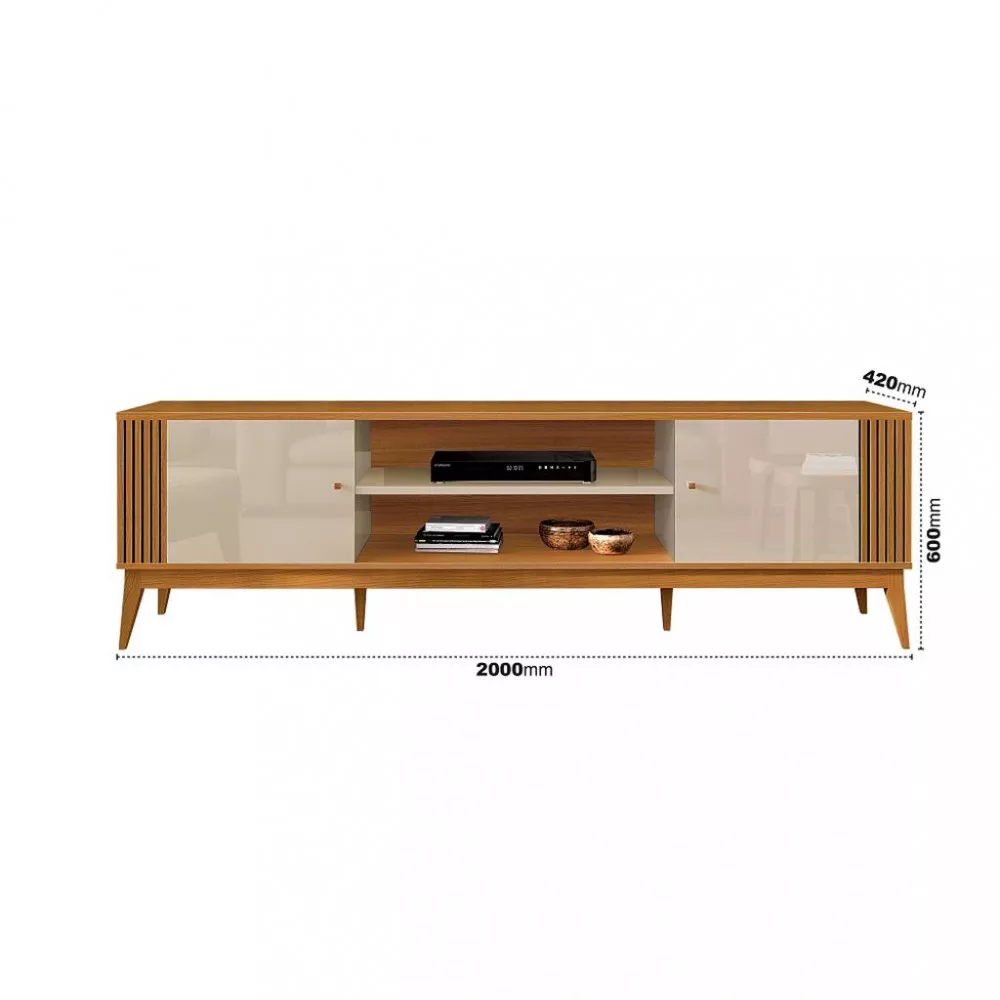 Rack Ripado para TV até 75 Polegadas 2 Portas com Pés de Madeira Legacy EDN Móveis