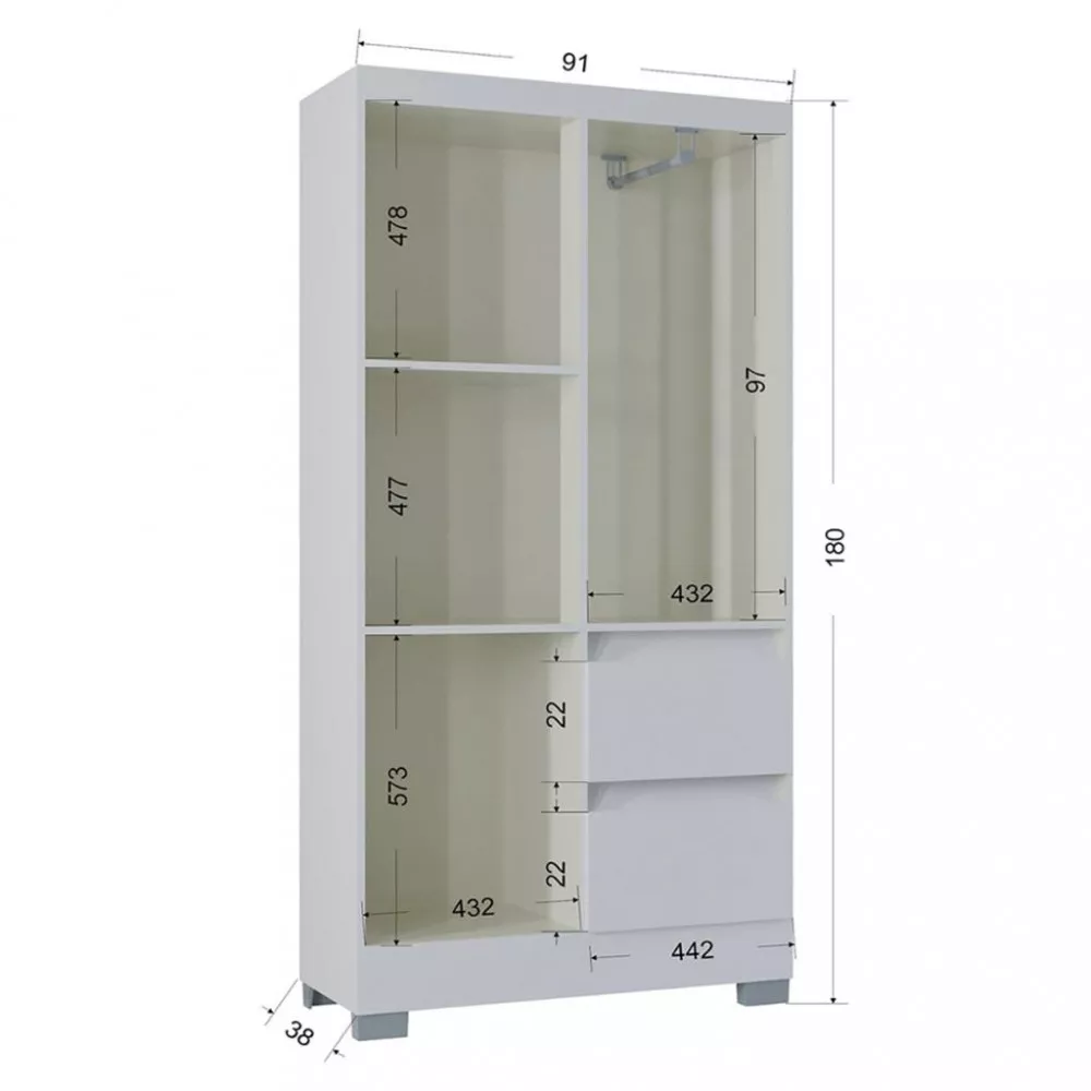 Guarda Roupa Solteiro 4 Portas 2 Gavetas Nápoles Poquema