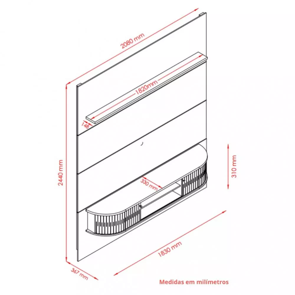 Image 3 of 4 of Painel para TV até 75 polegadas 2 Portas Bugati Madetec