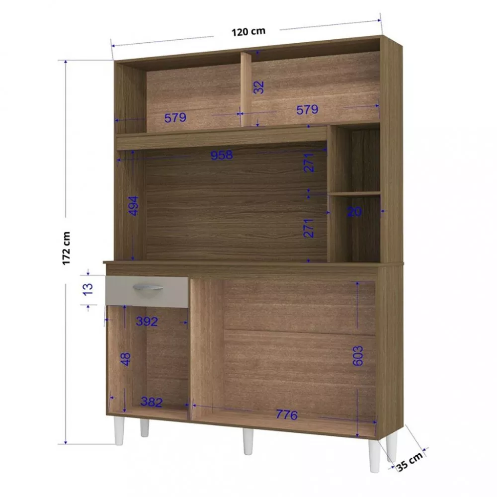 Cozinha Compacta 5 Portas 1 Gaveta 120cm Duda Poquema