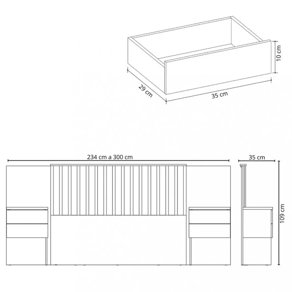 Cabeceira Cama Box Casal com 2 mesas de Cabeceira Olinda Albatroz