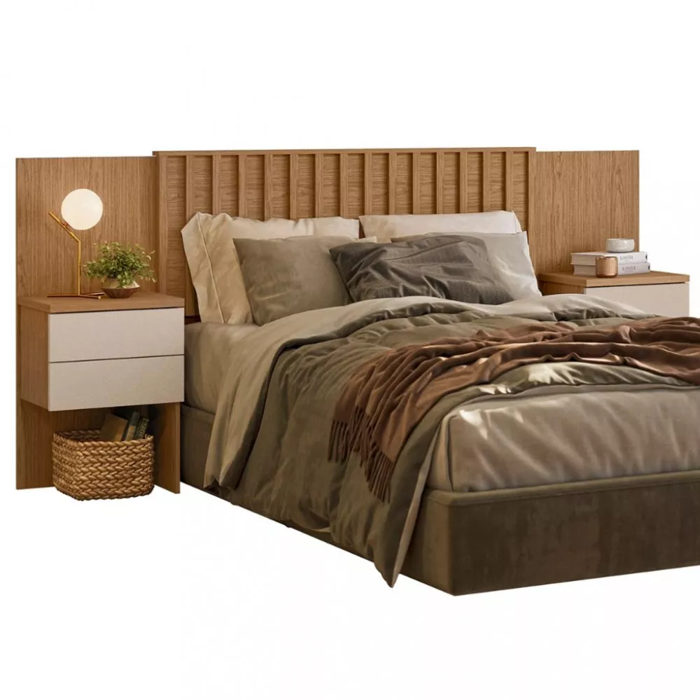 Cabeceira Cama Box Casal com 2 mesas de Cabeceira Olinda Albatroz