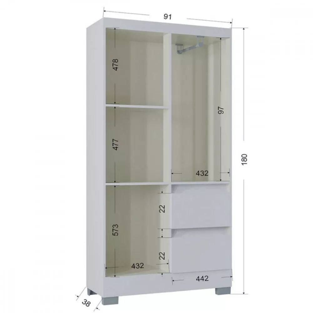 Guarda Roupa Solteiro 4 Portas 2 Gavetas Nápoles Poquema