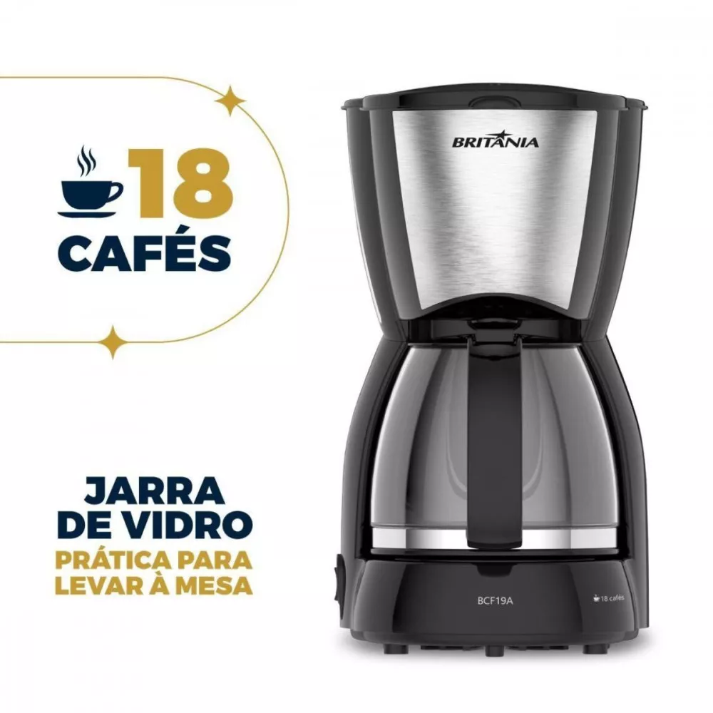 Cafeteira Britânia 18 Cafezinhos Jarra de Vidro 550W  BCF19A